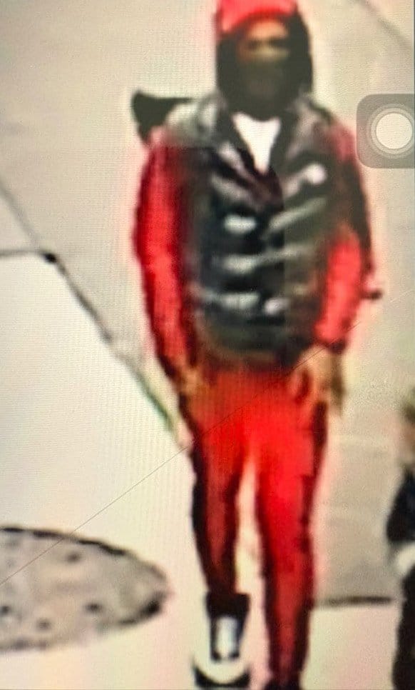One of the alleged gunman was dressed in red and fled the scene (pictured)
A man was shot in a Midtown subway station Saturday afternoon, police and sources said.
The gunfire erupted inside the 7th Avenue station at 53rd Street at 12:21 p.m
Two male gunmen fired from the inside of the northbound E train onto the platform
